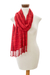 Rayon scarf, 'Among Threads in Red' - Fringed Red Scarf Hand-Woven from Rayon in Guatemala thumbail
