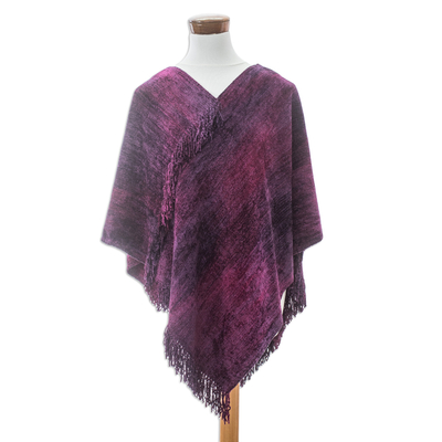 Handwoven Cotton Blend Poncho in Fuchsia and Purple Hues