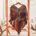 Cotton blend poncho, 'Wine Ceremony' - Handwoven Cotton Blend Poncho in a Vibrant Palette
