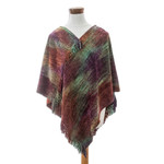 Cotton blend poncho, 'Wine Ceremony' - Handwoven Cotton Blend Poncho in a Vibrant Palette