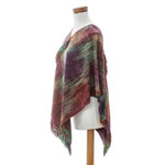 Cotton blend poncho, 'Wine Ceremony' - Handwoven Cotton Blend Poncho in a Vibrant Palette