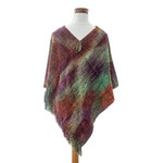 Cotton blend poncho, 'Wine Ceremony' - Handwoven Cotton Blend Poncho in a Vibrant Palette