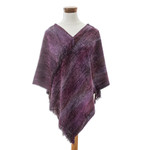 Cotton blend poncho, 'Primaveral Wine' - Cotton Blend Poncho in Purple Hues Handwoven in Guatemala