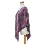 Cotton blend poncho, 'Primaveral Wine' - Cotton Blend Poncho in Purple Hues Handwoven in Guatemala