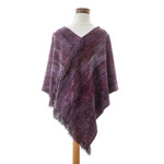 Cotton blend poncho, 'Primaveral Wine' - Cotton Blend Poncho in Purple Hues Handwoven in Guatemala