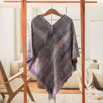 Cotton blend poncho, 'Glamorous Lavender' - Handwoven Cotton Blend Poncho in Grey and Blue Hues