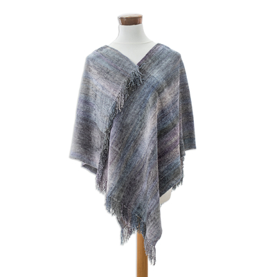 Cotton blend poncho, 'Glamorous Lavender' - Handwoven Cotton Blend Poncho in Grey and Blue Hues
