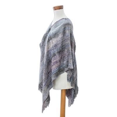 Cotton blend poncho, 'Glamorous Lavender' - Handwoven Cotton Blend Poncho in Grey and Blue Hues