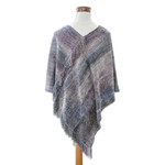 Cotton blend poncho, 'Glamorous Lavender' - Handwoven Cotton Blend Poncho in Grey and Blue Hues