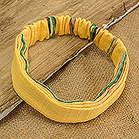 Cotton headband, 'Goldenrod Wish' - Handcrafted Yellow Cotton Headband with Vibrant Stripes