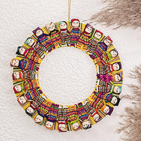 Cotton wreath, 'United by Friendship' - Handcrafted Colorful Round Cotton Worry Doll Wreath