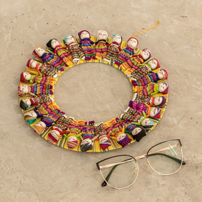 Cotton wreath, 'United by Friendship' - Handcrafted colourful Round Cotton Worry Doll Wreath