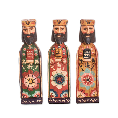 Holzstatuetten, (3er-Set) - Set mit 3 handgefertigten religiösen Statuetten aus Kiefernholz