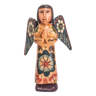 Wood statuette, 'A Divine Messenger' - Handcrafted Archangel Gabriel Pinewood Statuette