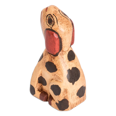 Wood statuette, 'Canine Talent' - Handcrafted Pinewood Dog Statuette with Painted Details