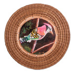 Pine needle and cedar wood wall accent, 'Rainbow Jay' - Hand-Painted Cedar Wood & Pine Needle Bird Wall Accent