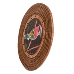 Pine needle and cedar wood wall accent, 'Rainbow Jay' - Hand-Painted Cedar Wood & Pine Needle Bird Wall Accent