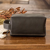 Leather cosmetic bag, 'Fancy Assist'