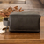 Leather cosmetic bag, 'Fancy Assist' - Handcrafted Black Leather Cosmetic Bag with Zipper Closure