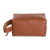 Leather cosmetic bag, 'Glamorous Assist' - Handcrafted Brown Leather Cosmetic Bag with Zipper Closure