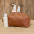 Leather cosmetic bag, 'Glamorous Assist' - Handcrafted Brown Leather Cosmetic Bag with Zipper Closure