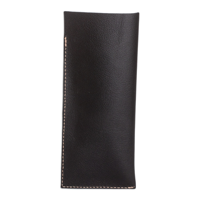 Leather glasses case, 'A Glance at Elegance' - Handcrafted Unlined Black Leather Glasses Case with Open Top