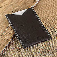 Leather card holder, 'Night Wealth' - Handcrafted Black Leather Card Holder with Open Top