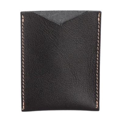 Handcrafted Black Leather Card Holder with Open Top