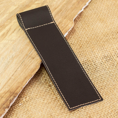 Leather bookmark, 'Night Reader' - Handcrafted 100% Leather Bookmark in a Black Hue