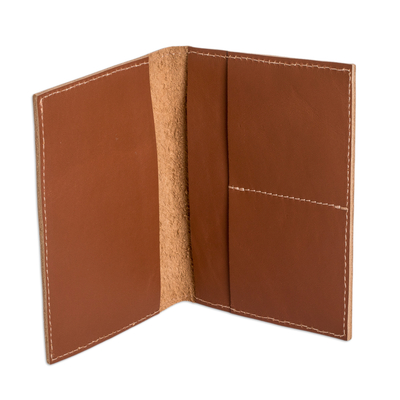 Leather passport holder, 'Evening Journey' - Handcrafted Brown Leather Passport Holder from Guatemala