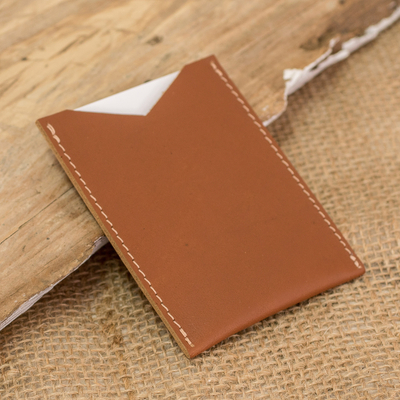 Leather card holder, 'Evening Wealth' - Handcrafted Brown Leather Card Holder with Open Top