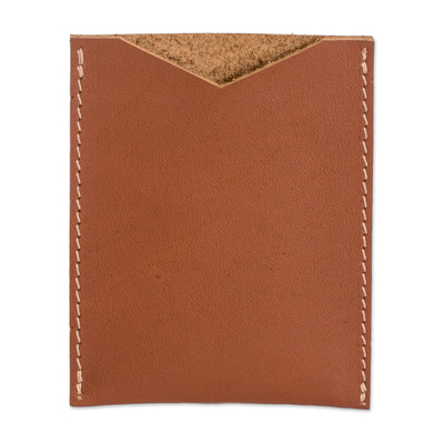 Handcrafted Brown Leather Card Holder with Open Top