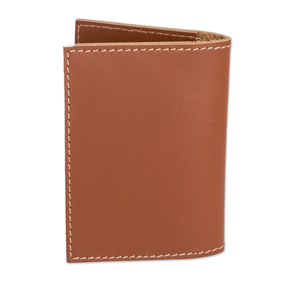 Leather card holder, 'Helpful Caresses' - Leather Card Holder in a Brown Tone Handcrafted in Guatemala