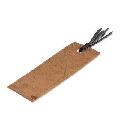 Marcador de cuero - Marcapáginas artesanal de cuero marrón con flecos negros