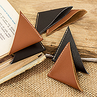 Leather bookmarks, 'Literature Memories' (Set of 6) - Set of 6 Handcrafted Black and Brown Leather Bookmarks