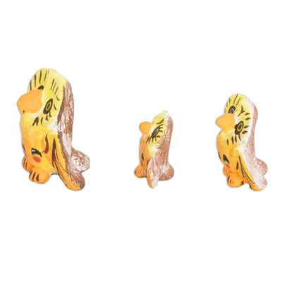 Keramikfiguren, (3er-Set) - Set mit 3 handgefertigten Eulen-Keramikfiguren in Gelb und Schwarz
