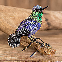 Ceramic figurine, 'Ethereal Hummingbird' - Painted Bird Ceramic Figurine Handcrafted in Guatemala
