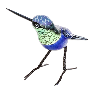Ceramic figurine, 'Ethereal Hummingbird' - Painted Bird Ceramic Figurine Handcrafted in Guatemala