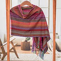 Cotton shawl, 'Sweet Sensations' - Striped & Fringed Shawl Hand-Woven from Cotton in Guatemala