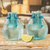 Vasos de tequila de vidrio reciclado soplado, (par) - Vasos de chupito azul de vidrio reciclado soplado con recipiente para hielo