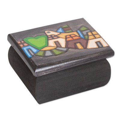 Wood decorative box, 'Dove of Peace in Black' - Wood Decorative Box Hand-Painted with Dove of Peace Motif