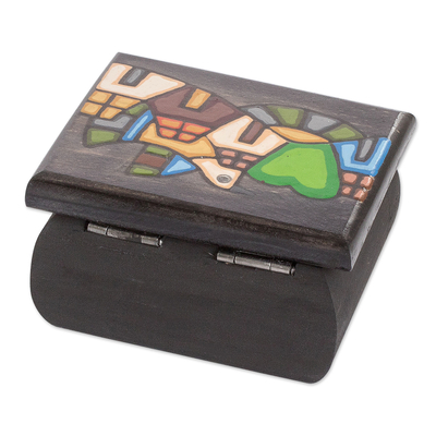 Wood decorative box, 'Dove of Peace in Black' - Wood Decorative Box Hand-Painted with Dove of Peace Motif