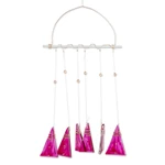 Recycled glass windchime, 'Pink Peaks' - Pink Hand-Painted Recycled Glass Windchime from Costa Rica