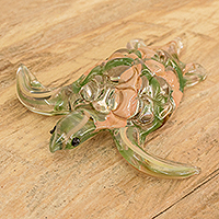 Art glass figurine, 'Marine Wisdom' - Handcrafted Art Glass Figurine of a Green Sea Turtle