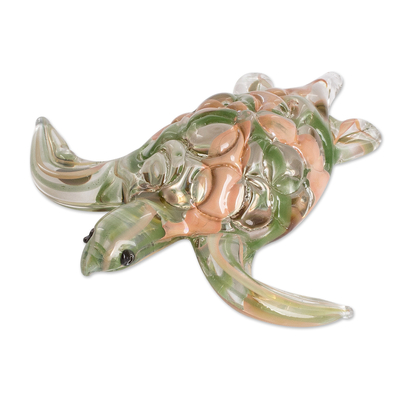 Handcrafted Art Glass Figurine of a Green Sea Turtle