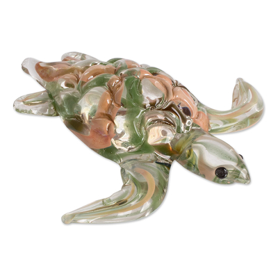Estatuilla de cristal de arte - Figura artesanal de cristal artístico de una tortuga marina verde