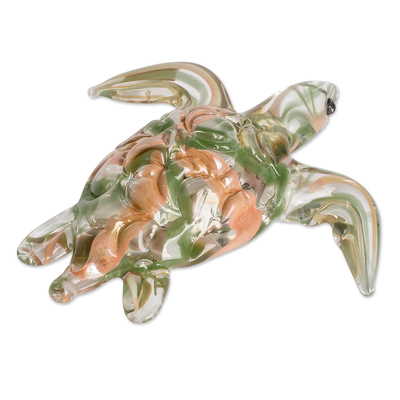Estatuilla de cristal de arte - Figura artesanal de cristal artístico de una tortuga marina verde