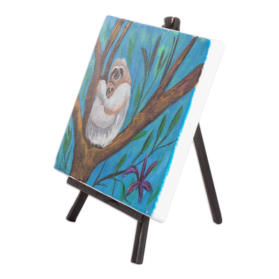 Pintar con caballete de madera - Pintura al óleo impresionista firmada de perezoso con caballete de madera