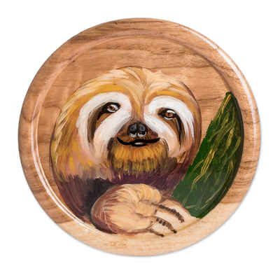 Handcrafted Sloth-Themed Cedar Wood Decorative Plate