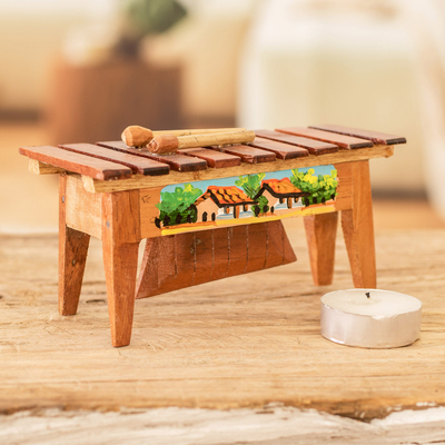 Wood figurine, 'Landscape Rhythm' - Handcrafted Nature-Inspired Pinewood Figurine of a Marimba